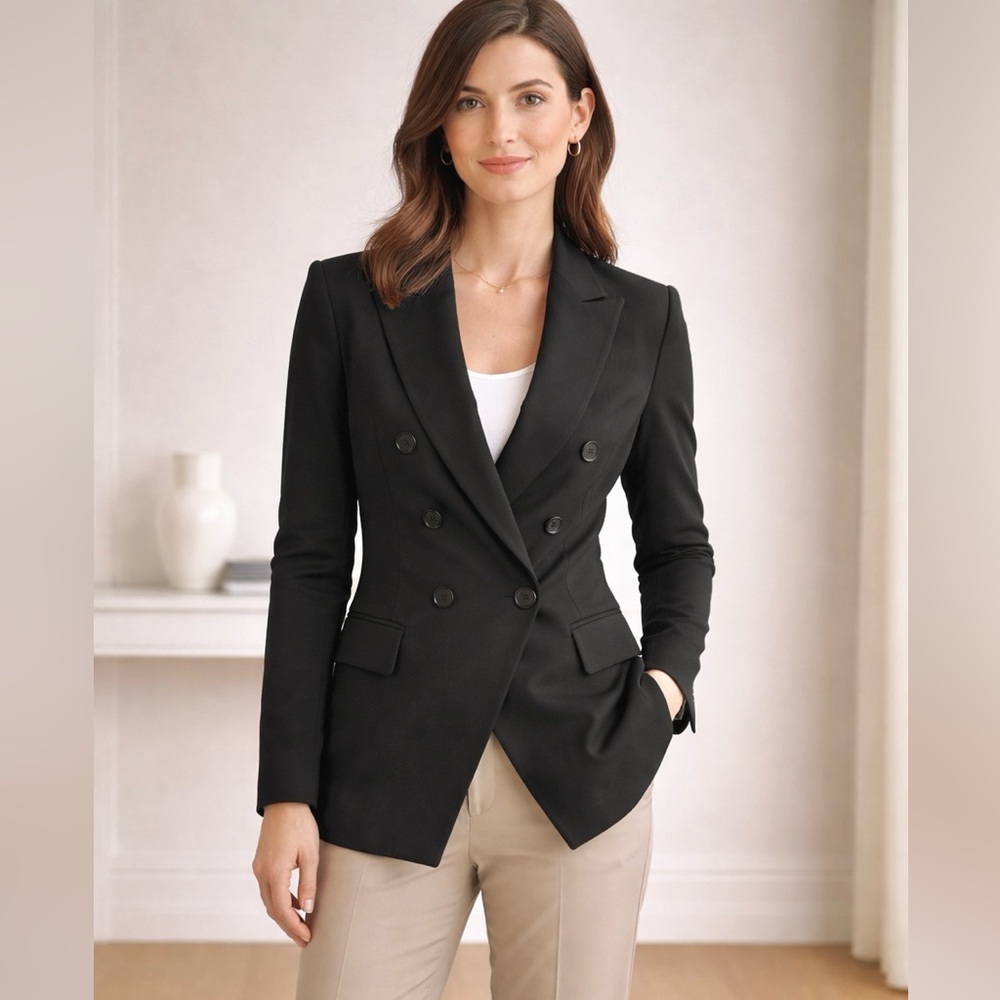 Nine West Black Double-Breasted Blazer Size S Tailored Career Staple